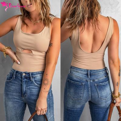 China Wholesale Anti-pilling 2022 Solid Color Women's Tops Solid Color Cutout U Apricot Solid Neck Women's Slim Fit Clothing Knit Crop Top for sale