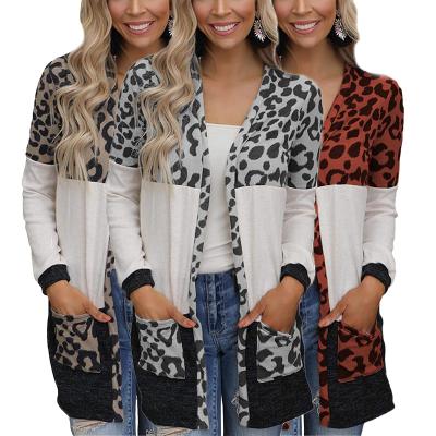 China 2021 Anti-wrinkle leopard color block stretchy cardigan for women high quality long cardigans for sale