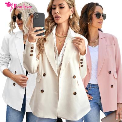 China Anti-wrinkle autumn and winter fashion apricot turn-down collar buttons women's jacket ladies elegant outdoor blazer for sale