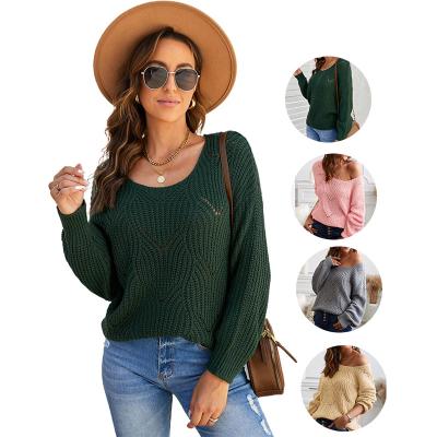 China 2021 Wholesale Anti-shrink Fashion Casual Ladies Knitting Tops Hollow-out Round Neck Girl Knit Pullover Sweater for sale