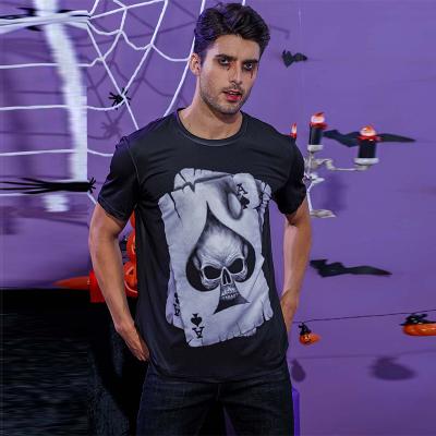 China 2021 Halloween Anti Shrink Theme Loose Fit Man Tops Poker Skull Digital Printing T Shirt For Men for sale