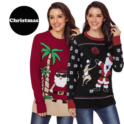 China 2021 Holiday Custom Winter Anti-Shrink Long Sleeve Cartoon Christmas Graphic Knitted Crewneck Pullover Women's Sweaters for sale