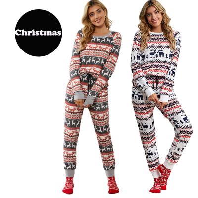 China Thermal Pajama Womens Print Racing Reindeer Sleepwear Long Sleeve Top Drawstring Pants Loungewear Women Sets for sale