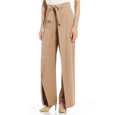 China ODM&OEM Logo Women Custom QUICK DRY Tulip Drape Front Slit Pants Tie Front Slit Pants Full Size QUICK DRY Full Drape Silhouette Front Leg Slit For Lady for sale