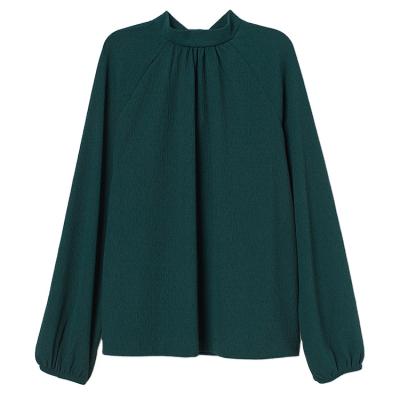 China Fast Selling Canvas Anti-pilling Anti-pilling Ladies Blouses Raglan Sleeve Fashion Top Strap Tied Collar Shirts for sale