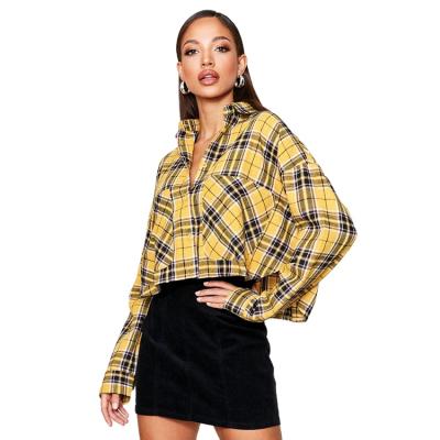 China Anti Pilling Anti Pilling Long Sleeve Shirts Crop Top Button Up Fast Sale Designer Oversized Women Plaid Shirt Blouses Tops Casual Cotton For Women for sale