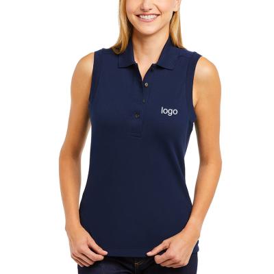 China Anti Wrinkle Anti Wrinkle Top Rated Best Price Point Collar Button Up Golf Polo T Shirt Women 100% Cotton Navy Blue Sleeveless Polo Shirt for sale