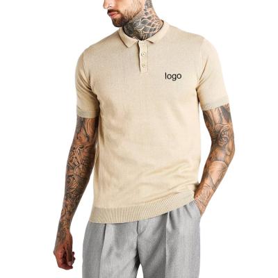 China Wholesale Anti Wrinkle Anti-Wrinkle Knitted Dot Beige Collar Short Sleeve Polo Shirts For Men Single Button Up Polo T-shirt for sale