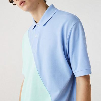 China Anti-Wrinkle Hot Selling Anti-Wrinkle Men's Color Block Pique Diagonal Short Sleeves Shirt 2 Collar Polo Shirt 2 Button Placket Summer Ribbed Soft Stylish closing for sale