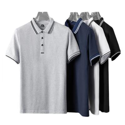 China Wholesale Anti Wrinkle Mens Anti Wrinkle Polo T Shirt Striped Ribbed Collar Mercerized Cotton Shorts Sleeve Button Up Polo T Shirt for sale