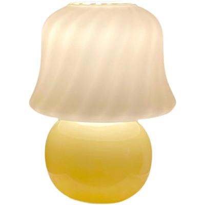 China Modern Italian Cream Mushroom Table Lamp Home New Creamy Yellow Glass Indoor Night Light for sale