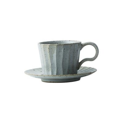 China Sustainable European Vintage Pottery Raw Coffee Sets With Spoon Ceramic Coffee Cup With Saucer for sale