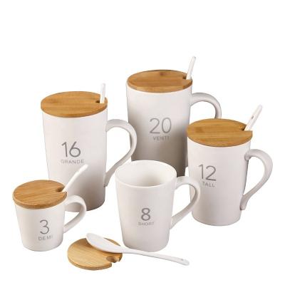 China Simple Water Cup 8oz 12oz 16oz Large Disposable Creative White Ceramic Mug Set Nordic Style Coffee Cup With Lid And Spoon for sale