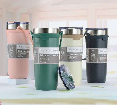 China Disposable Double Wall Stainless Steel Vacuum Insulated Thermos Mug Personalized Outdoor Portable Coffee Cup With Lid And Rope for sale