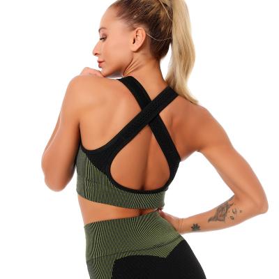 China Breathable Comfortable Sexy Mesh Cross Back Wireless Sports Bra for sale