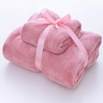 China Factory Promotion Kid Safe Thickened And Encrypted Coral Two Piece Set High Grade Microfiber Fleece Towel Bath Towel. for sale