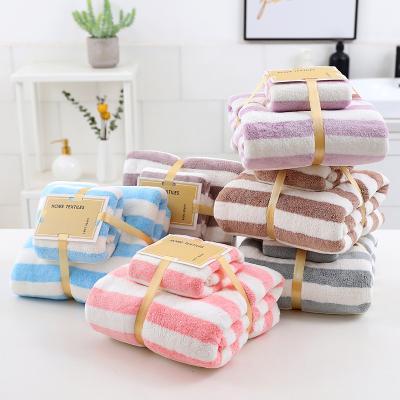 China 35*75cm+70*140cm High Quality Hypoallergenic Woman 2pcs Bath Large Luxury Super Coral Fleece Towel Set Absorbent Top for sale