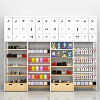 China Supermarket Single Sided Back Panel Metal Mesh Style Modern Equipment Shelf Single Side Wood Display Stand for sale