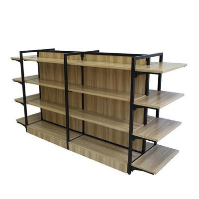 China Newest Sale Wooden Shelf Double Side Double Sided Wooden Display Racks Supermarket Retail Display Rack for sale