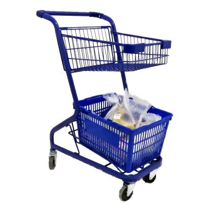 China Unfolding Supermarket Metal Two Basket Trolley , 2 Tier Shopping Trolley for sale