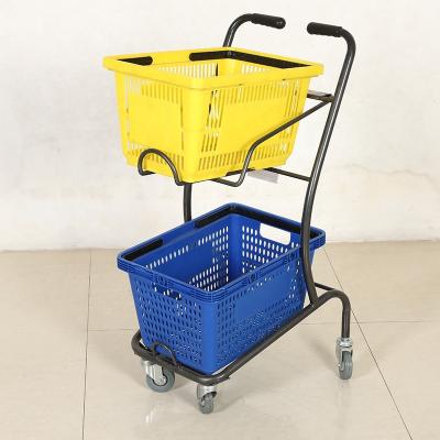 China Unveiling Manufacturer Wholesale 2 Tier Grocery Cart French Shopping Trolley Vending Cart Supermarket Carts for sale