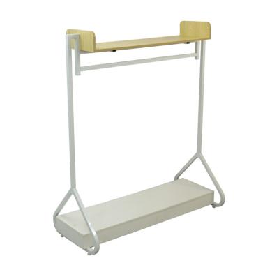 China Supermaerket Display Best Selling Metal Wood Clothing Display Rack Hanging Shelf, Simple Shop Store Cloth Display Rack for sale