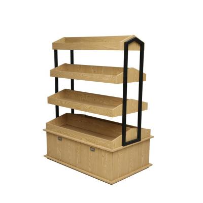 China Universal New Arrival Double Sided Grocery Shelf Metal Heavy Duty Wood Display Stand For Supermarket for sale