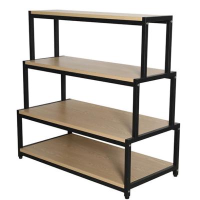 China Supermaerket Steel Wood Shop Display Rack Good Quality Four-Layer Wooden Shoe Display Rack for sale