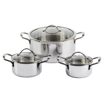 China Morden Deluxe Pot Cooking Set, 3 Layer Stainless Steel Stock Pot With Glass Lid for sale