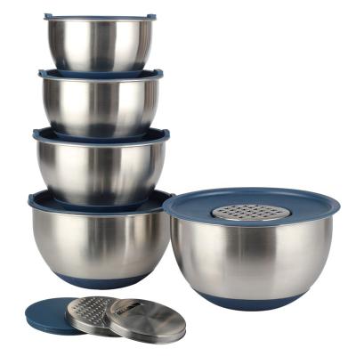 China 5 Piece BottomsStainless Steel Non-Slip Metal Nesting Storage Bowls for sale