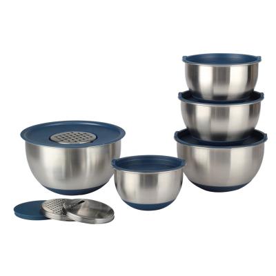 China Sustainable non-slip salad bowls with pour spouts and measuring marks, stainless steel mixing bowls with lids for sale