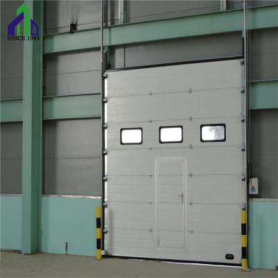 China JIANDA Industrial Entrance Door Steel Overhead Sliding Sectional Door With Windows And Pedestrian Door for sale