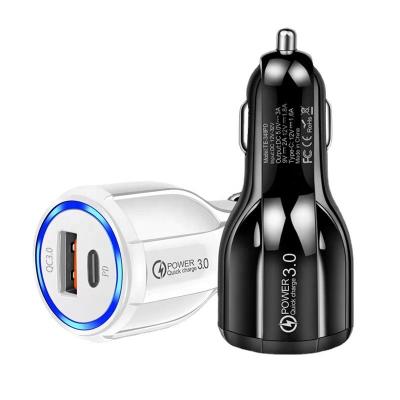 China Mobile Phone low price 3 AQC 3.0 Car charger fast charger with PD Type-c car fast charger cigarette lighter one drag two flash charging for sale