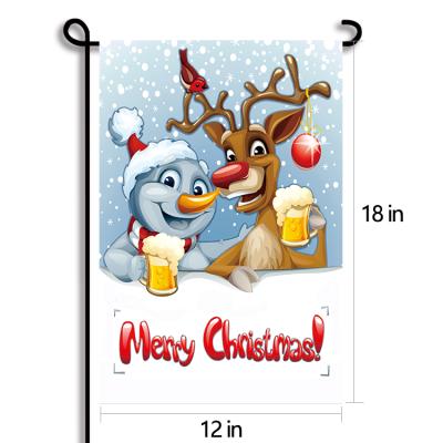 China Strong Color Fastness/Environmental Protection Durable//Washable Cheap Garden Flags Cartoon Snowman And Reindeer Sublimation Christmas Garden Decorative Flag for sale