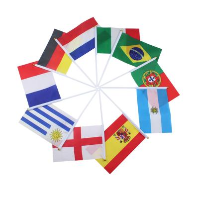 China Color fastness/Environmental protection durable/Decorative//Competitive price washable Digital printing world cup football Mini National Fan Hand Flag for wholesale for sale