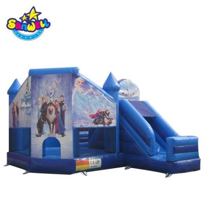 China Park/playground/school/rental/festival/home yard commercial inflatable frozen moonwalk combo bouncer slide with Elsa and Anna for sale