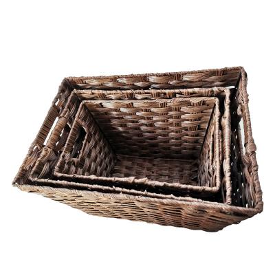 China Newly Popular Minimalist PP Rattan Rectangular Round Basket With Handles for sale