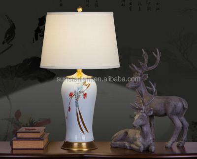 China Modern Printing Ceramic Body With Fabric Shade Modern Desk Lamp Bedroom Living Room Table Lamp for sale