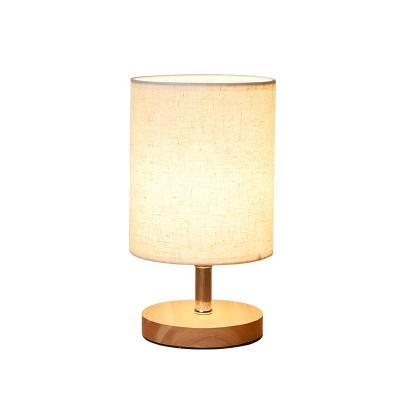 China Farmhouse Wood Table Lamp with Fabric Shade LED Table Light for sale