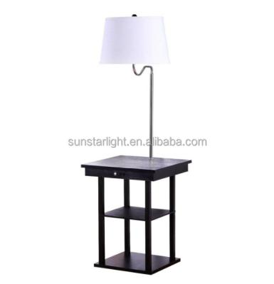 China Modern Modern Wood Floor Lamp with Built-in Blackboard & Shelf Multi Purpose End Table with 1 Standard USB Ports &1 US Outlet for sale