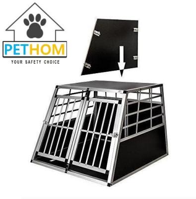 China Breathable Aluminum Car 2 Door Carrier Double Dog Cage XXL Sturdy ZX979A2 for sale