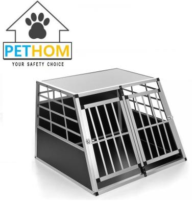 China Breathable ALUMINUM Double Dog Crate Key Lock FRONT Door Pet Transport Car Travel Cage Box ZX104A1 for sale