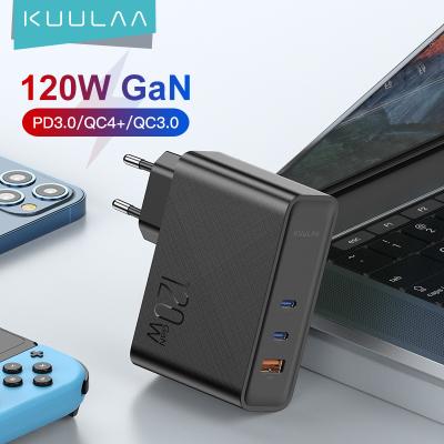 China New Technology GaN Gallium Nitride Charger KUULAA 3 Devices Shared Plug 120W Charging Higher Efficient Quick Charge EU/USA Gan Pro Charger for macbook pro a1398 for sale