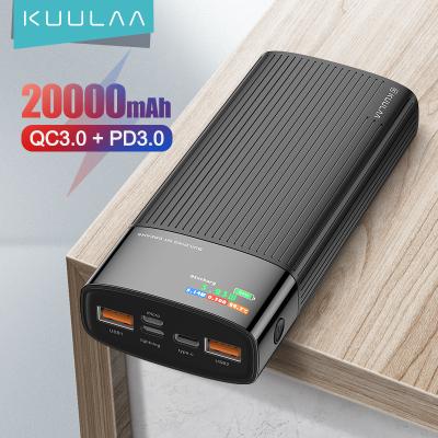 China Smart Digital Display KUULAA 22.5W Fast Charging Power Bank 20000mAh Largest Capacity Led Color Digital Display 20000 mAh With 3 Output+3 Input for sale