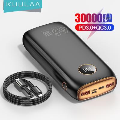 China Digital Display KUULAA PD 65w Support PD3.0/QC3.0 30000mAh LED Led Power Bank For iPhone 12 Faster Charging For Laptop for sale