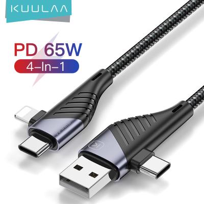 China 65W Nylon Braided +Aluminum Alloy KUULAA Material Palladium 4 In 1 QC3.0 22.5W Usb Data Cable Fast Charging Cable For iPhone /Oppo/Huawei for sale