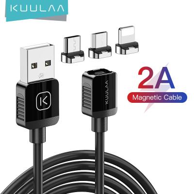 China Custom Design KUULAA 2Pin 2A Magnetic Mobile Phone Fast Charging Usb 3 In 1 Braided Cable Magnetic Charging Cable for sale