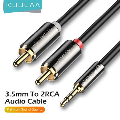 China High Fidelity Car Sound Quality KUULAA 1M Copper Alloy Shell Wide Compatibility 3.5mm to 2RCA Audio Cable Connect to Pc/Speaker for sale