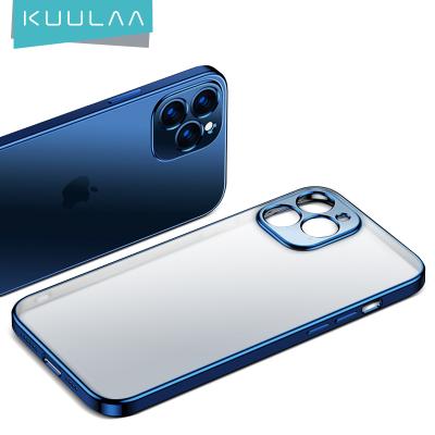 China Blue Transparent+Integrated Expensive Protection KUULAA Cover For iPhone 12 Clear Silicone Case Electricity Phone Case for sale