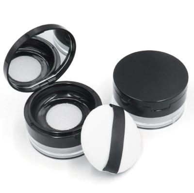 China Recyclable Black 20g Compact Powder Container Plastics Cosmetic Packaging Box With Mirror for sale